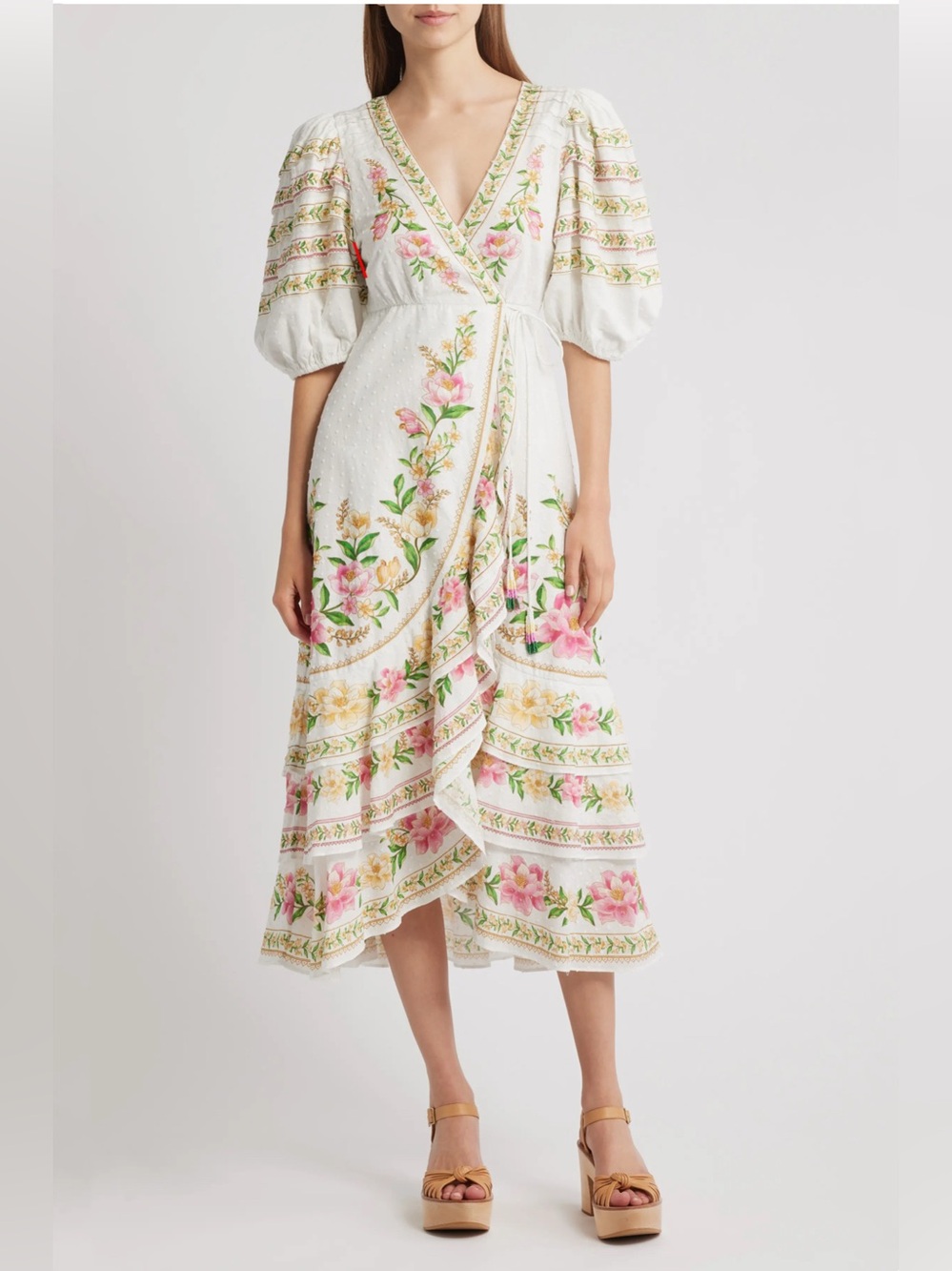Farm Rio Palm Dream Floral Print Wrap Dress
